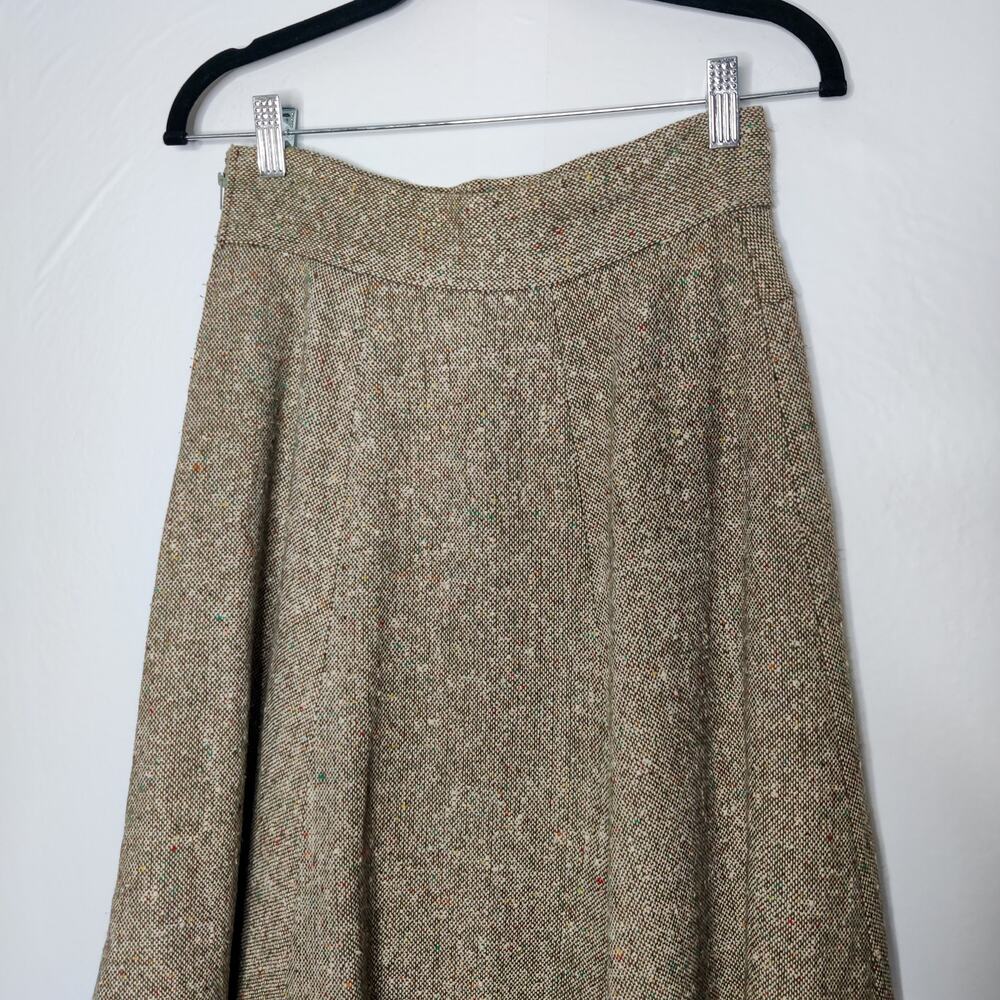 Vtg French Donegal Wool Blend Tweed A-line Flouncy Midi Skirt Small Academia 70s - Picture 5 of 12